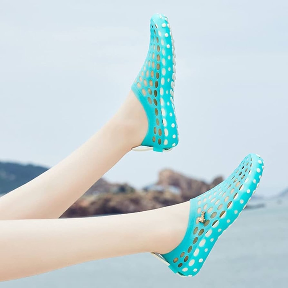 Aqua Perforated Slip-On Flats